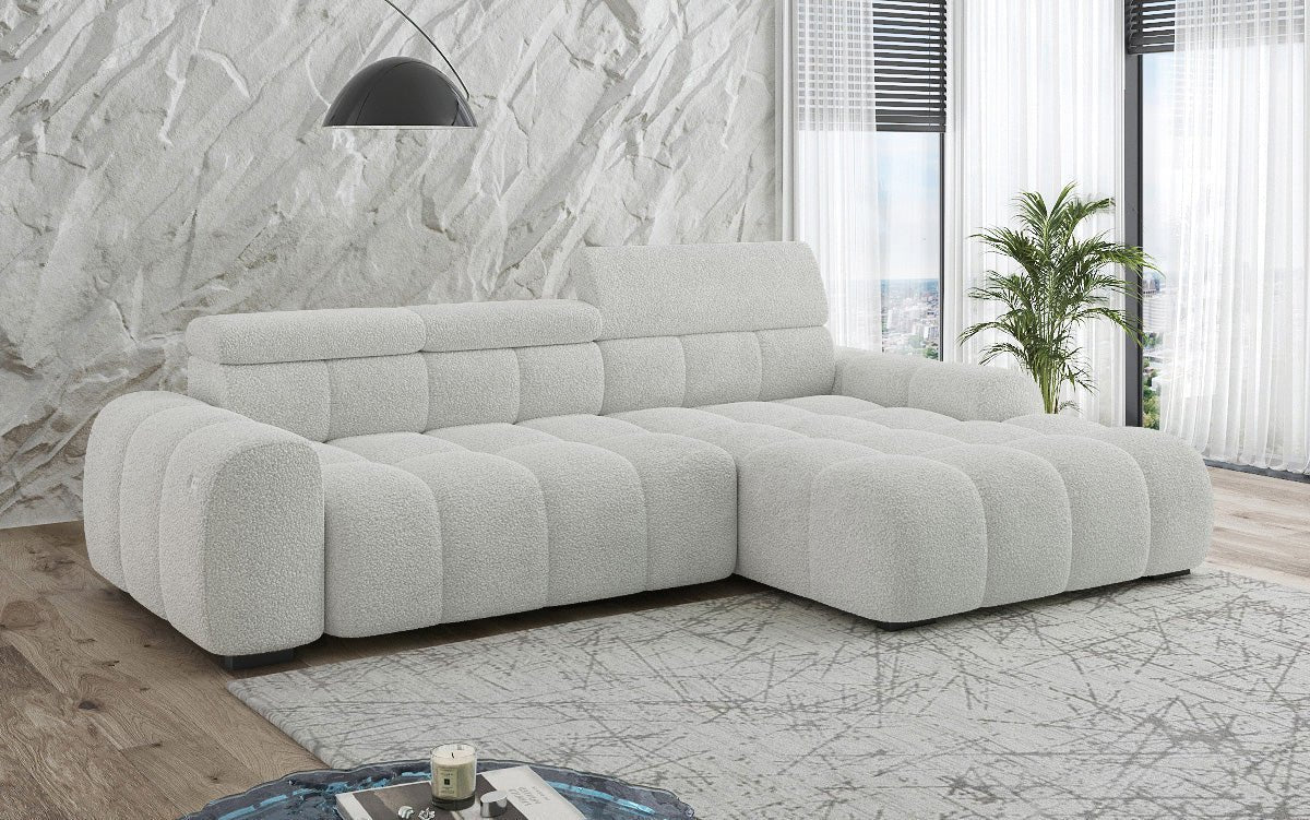 Designer Sofa Elaro L mit elektrischer Sitzerweiterung in Bouclé