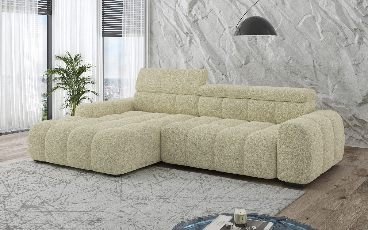 Designer Sofa Elaro L mit elektrischer Sitzerweiterung in Bouclé