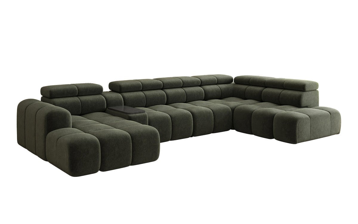 Designer Sofa Wohnlandschaft Mia mit elektrischer Sitzerweiterung in Chenille