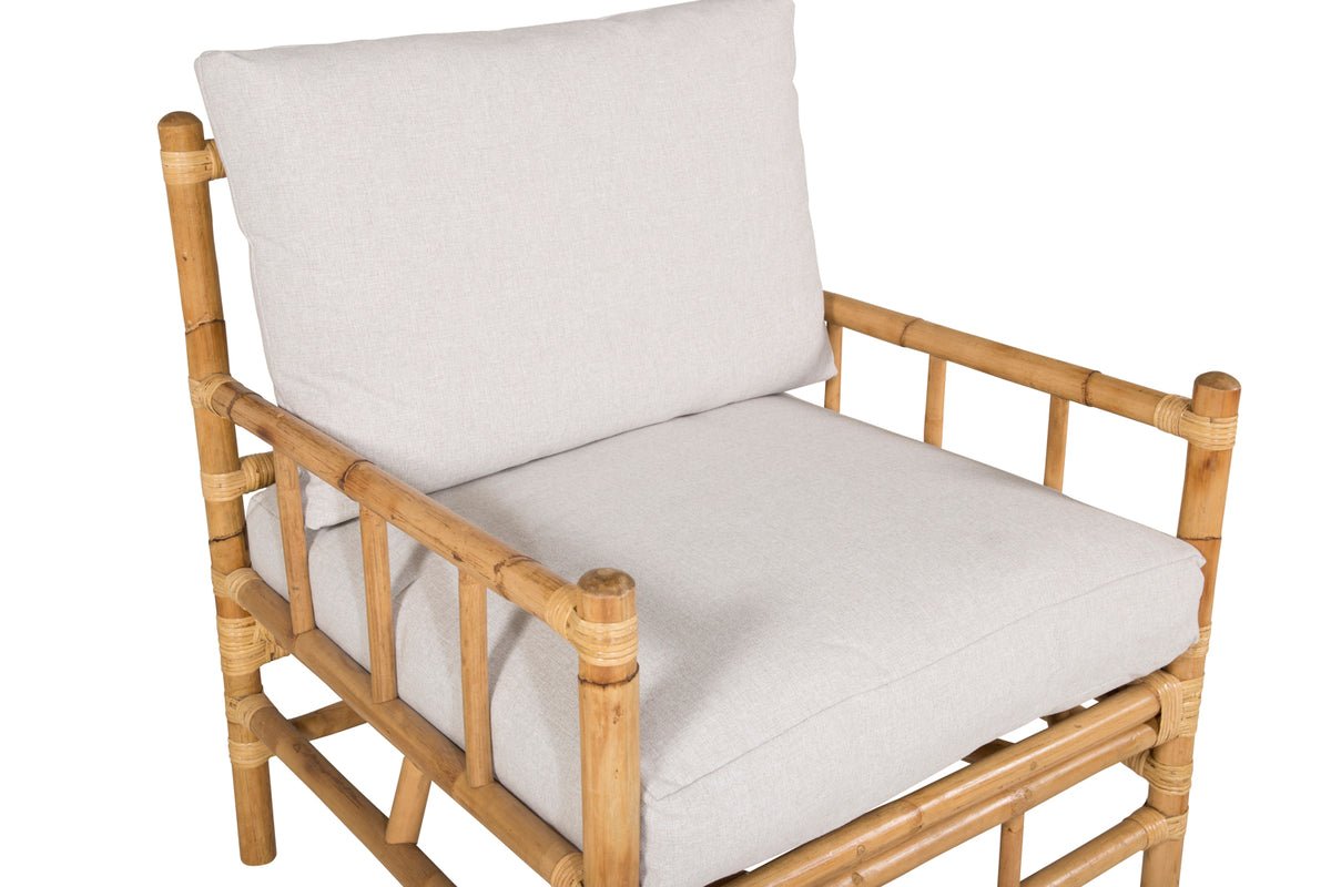 Sessel Bamboo - aus Bambus und Rattan mit hellgrauem Polster