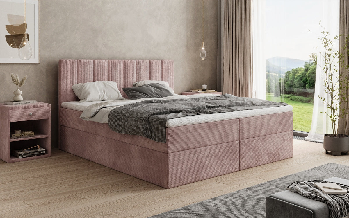 Boxspringbett Sofia in Cord mit Stauraum
