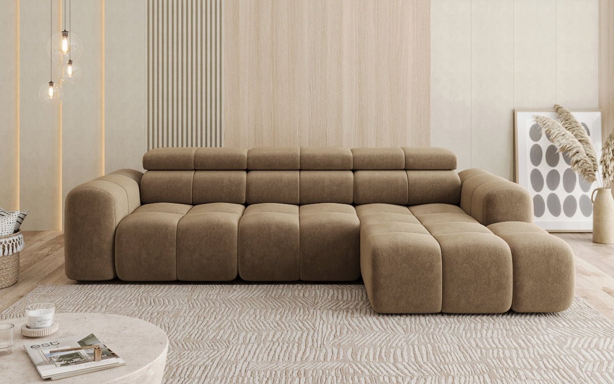 Designer Sofa Mia L mit elektrischer Sitzerweiterung in Chenille