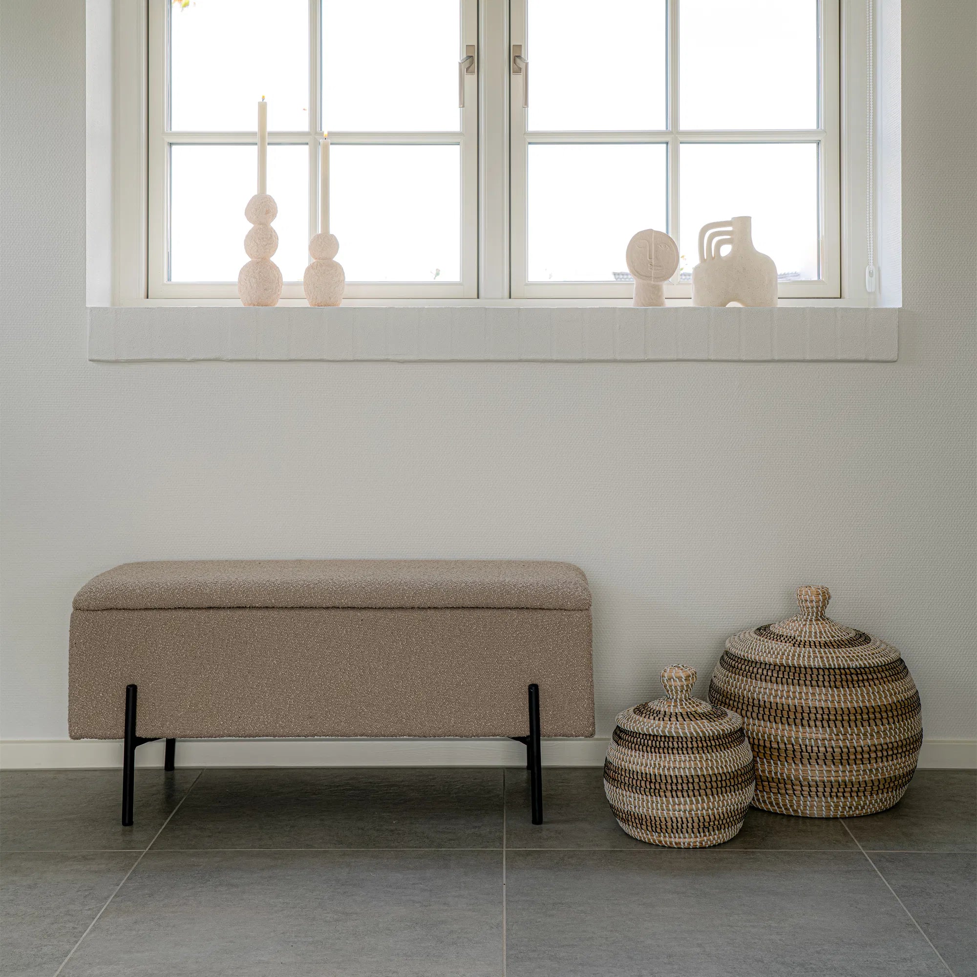 Sitzbank Lora Bouclé Beige mit Stauraum