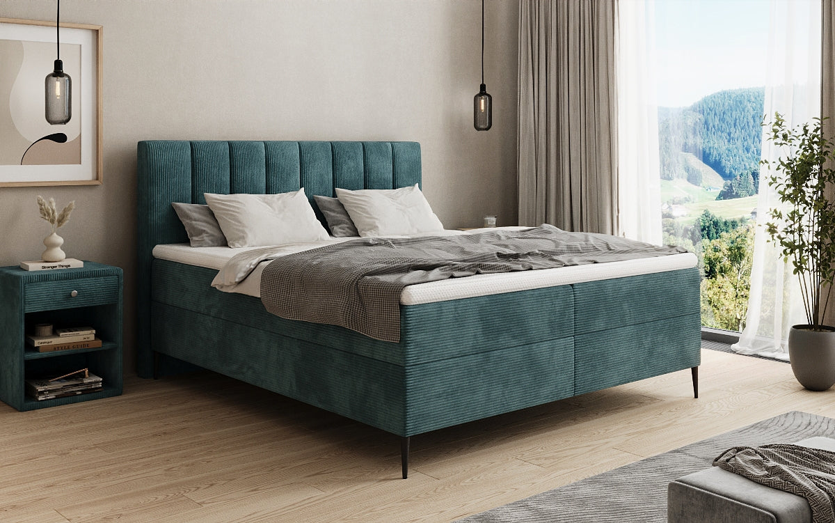 Boxspringbett Lucca in Cord mit Stauraum und Füßen
