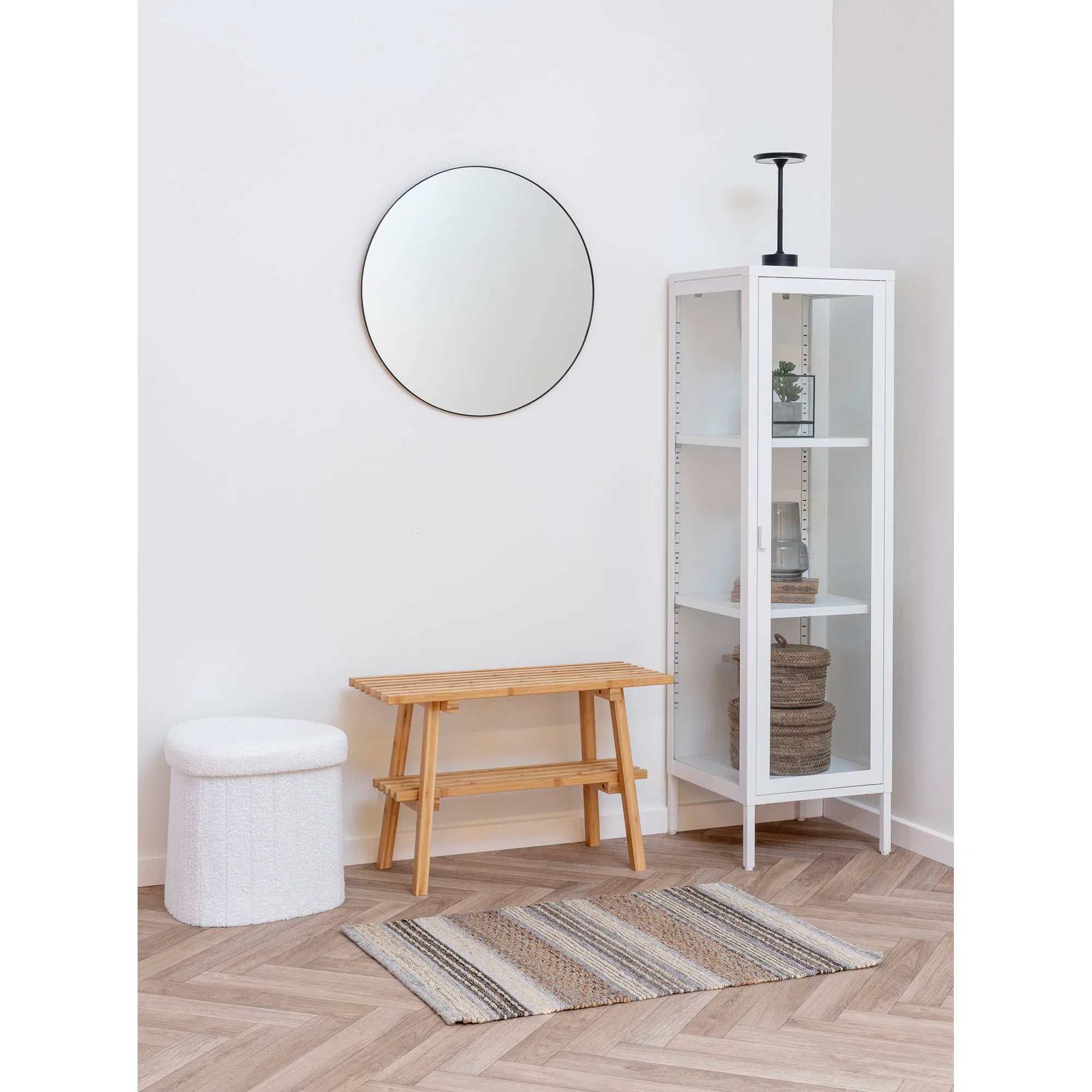 Beistellhocker Lumino Bouclé Weiß mit Stauraum