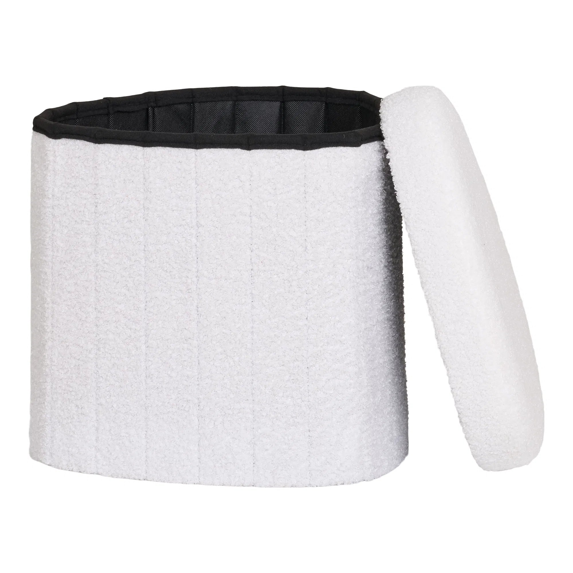 Beistellhocker Lumino Bouclé Weiß mit Stauraum