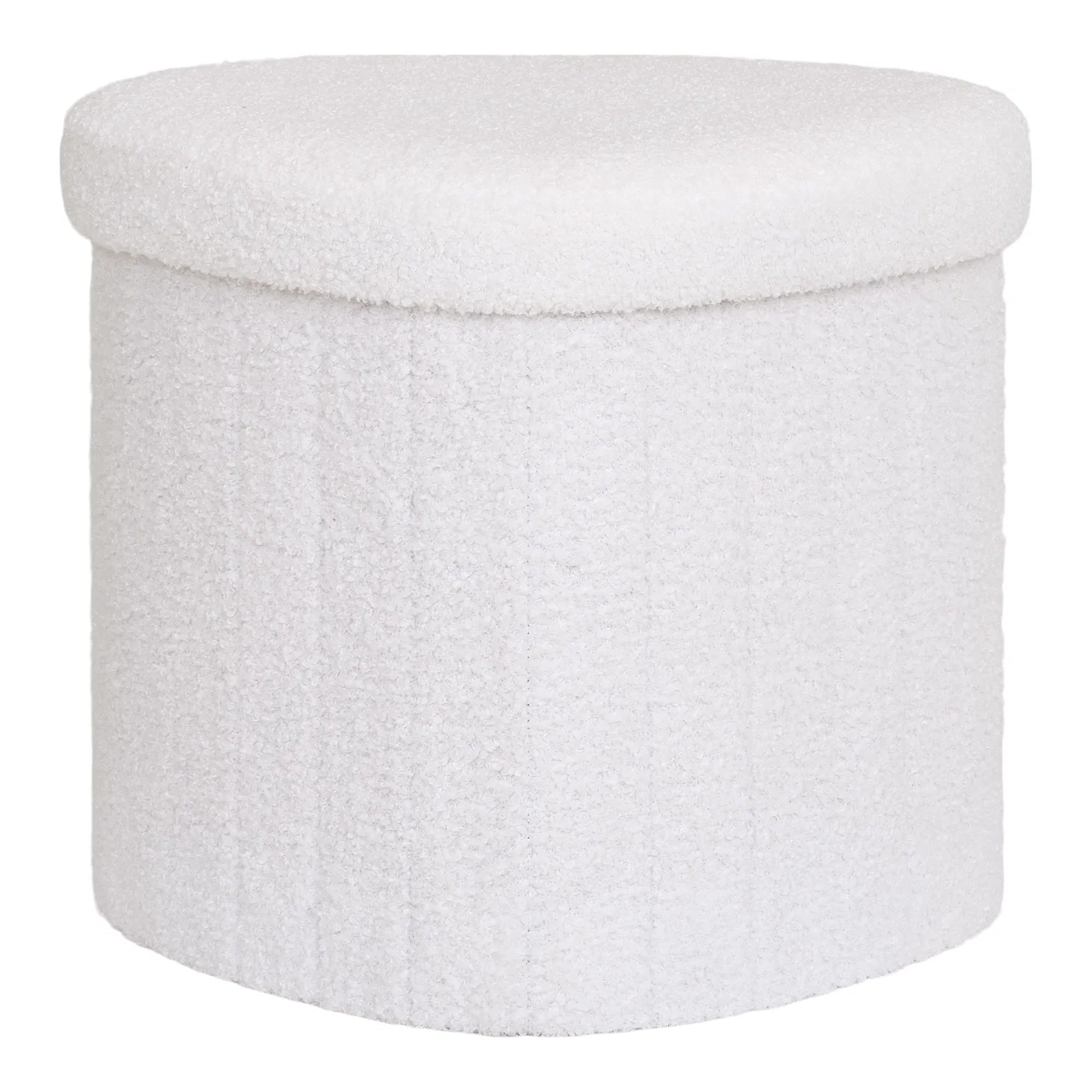 Beistellhocker Lumino Bouclé Weiß mit Stauraum