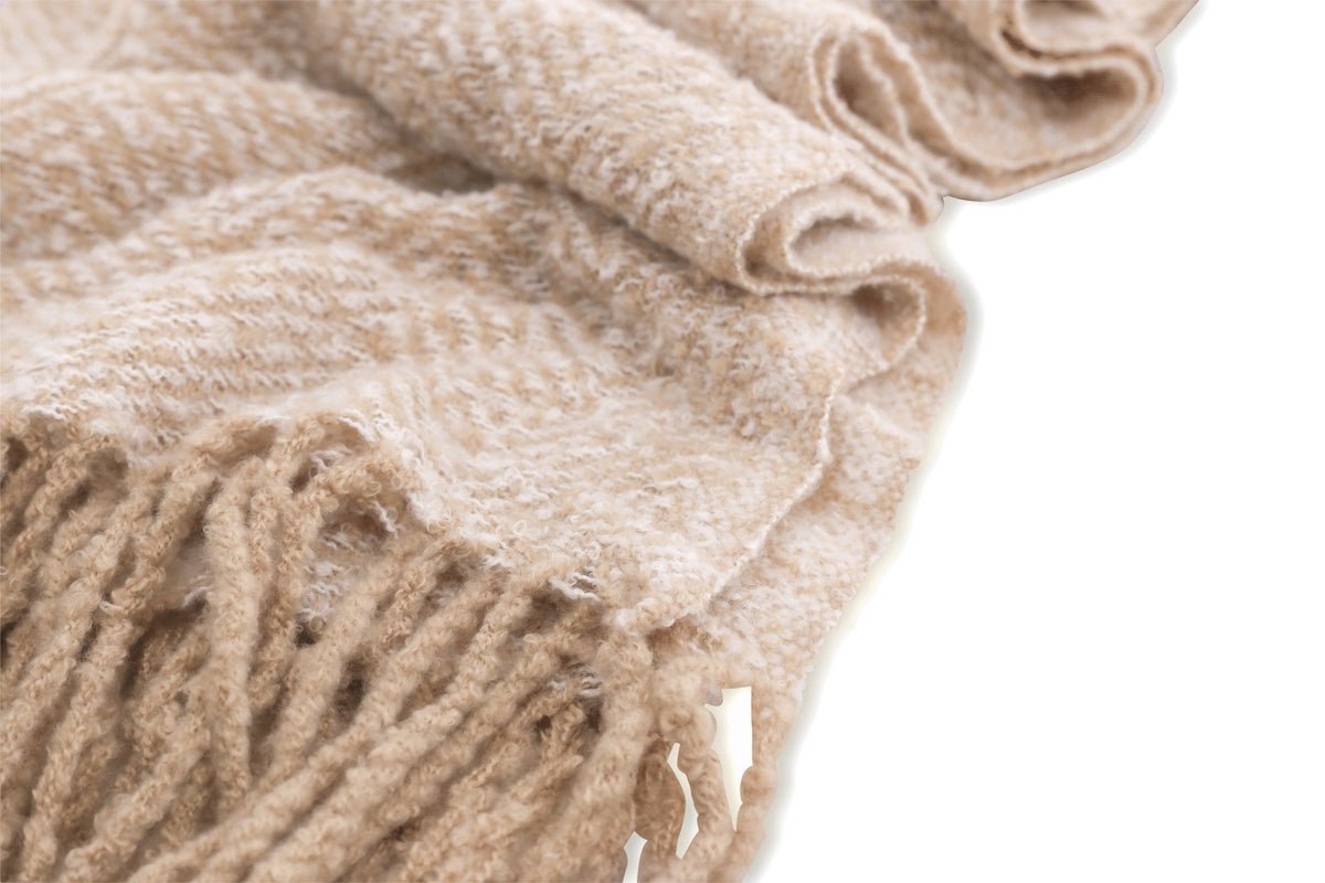 Tagesdecke Velora Beige – 170×130 cm mit Fransen & Strukturwebung