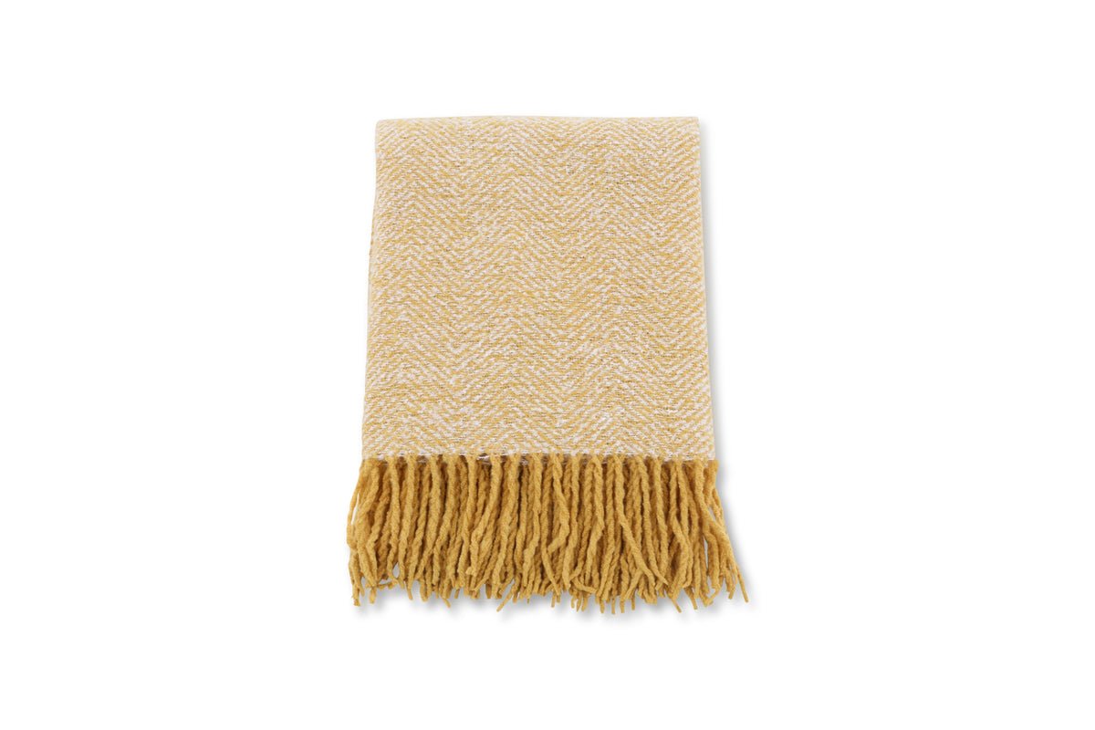 Tagesdecke Velora Gelb – 170×130 cm mit Fransen & Strukturwebung