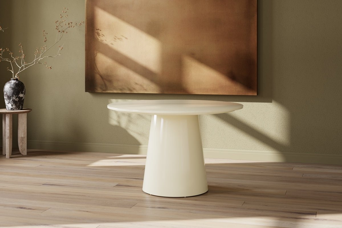 Esstisch Ariana - rund in Beige mit Hochglanzlack