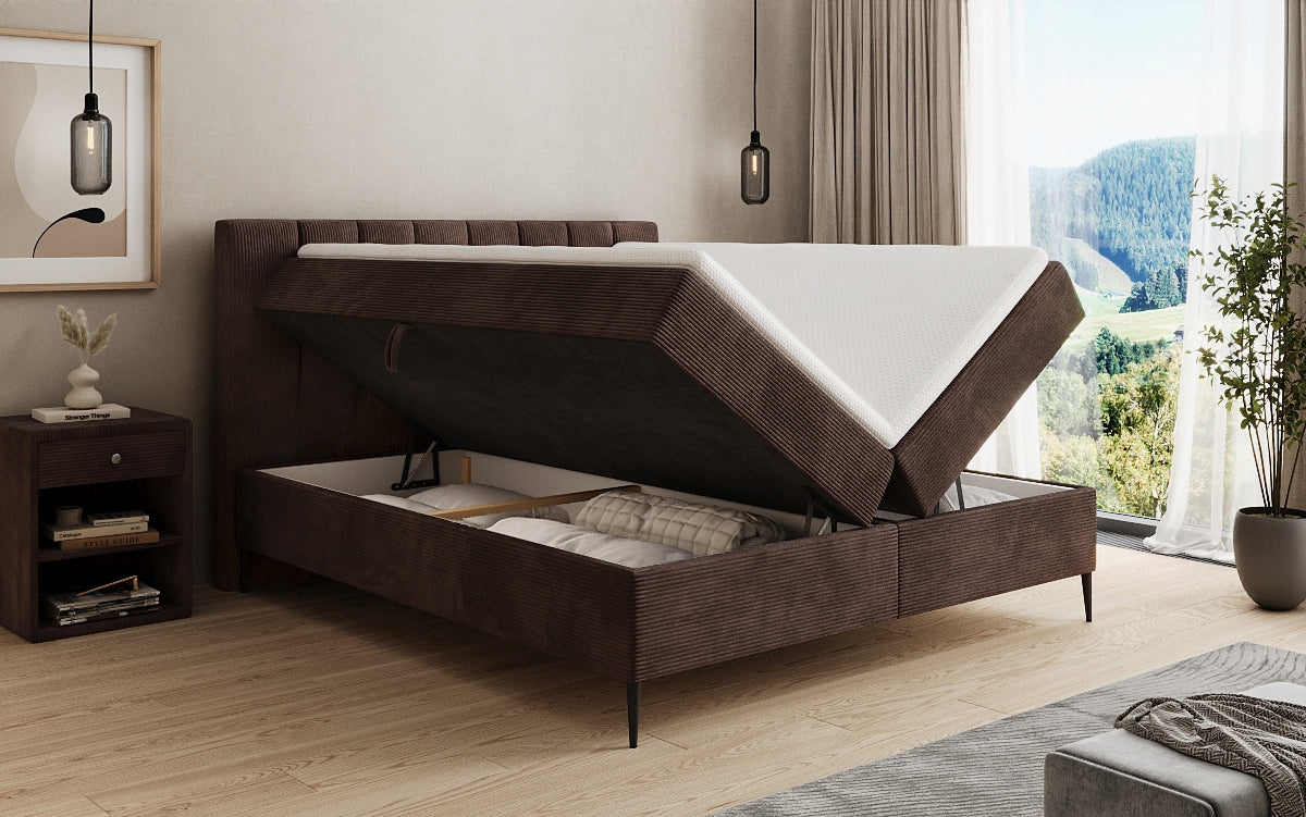 Boxspringbett Lucca in Cord mit Stauraum und Füßen
