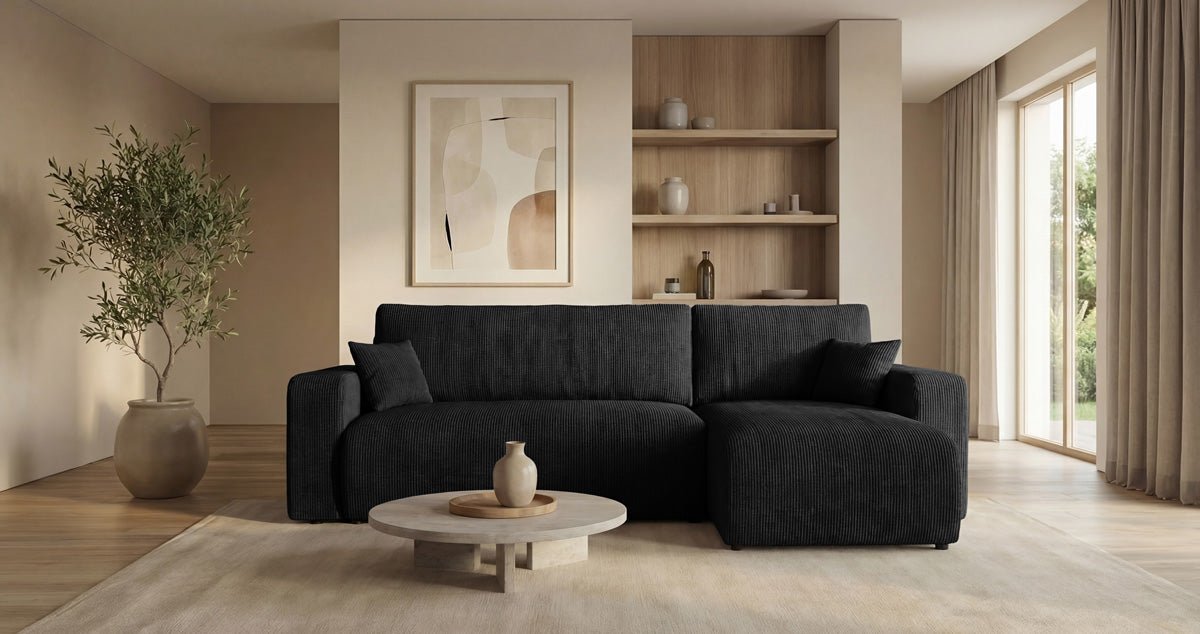 Designer Sofa Calva mit Schlaf- und Klappfunktion in Cord