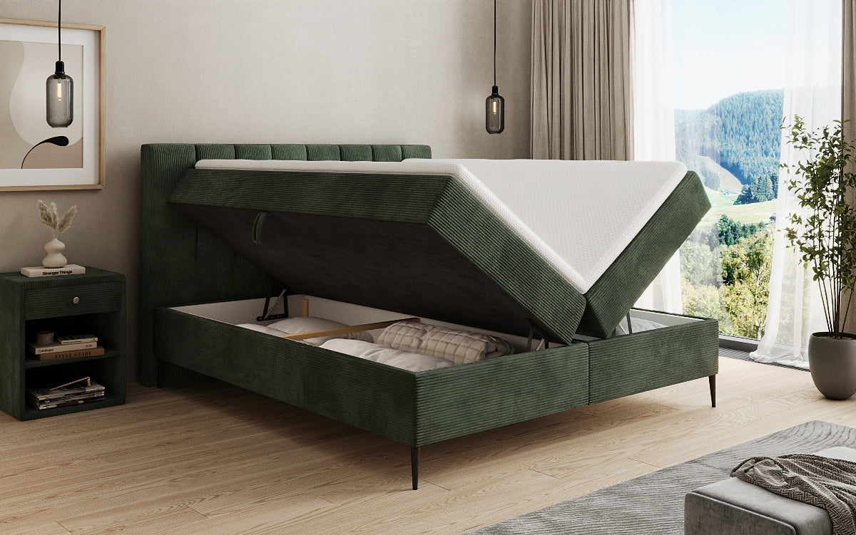 Boxspringbett Lucca in Cord mit Stauraum und Füßen