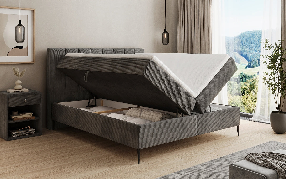 Boxspringbett Lucca in Cord mit Stauraum und Füßen