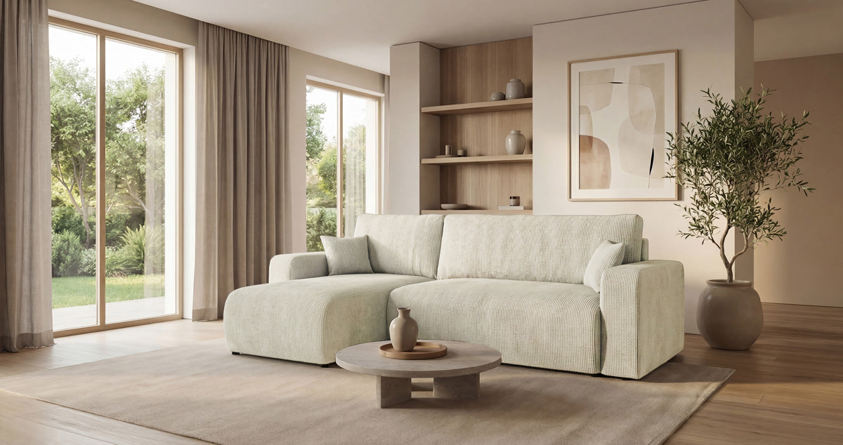 Designer Sofa Calva mit Schlaf- und Klappfunktion in Cord