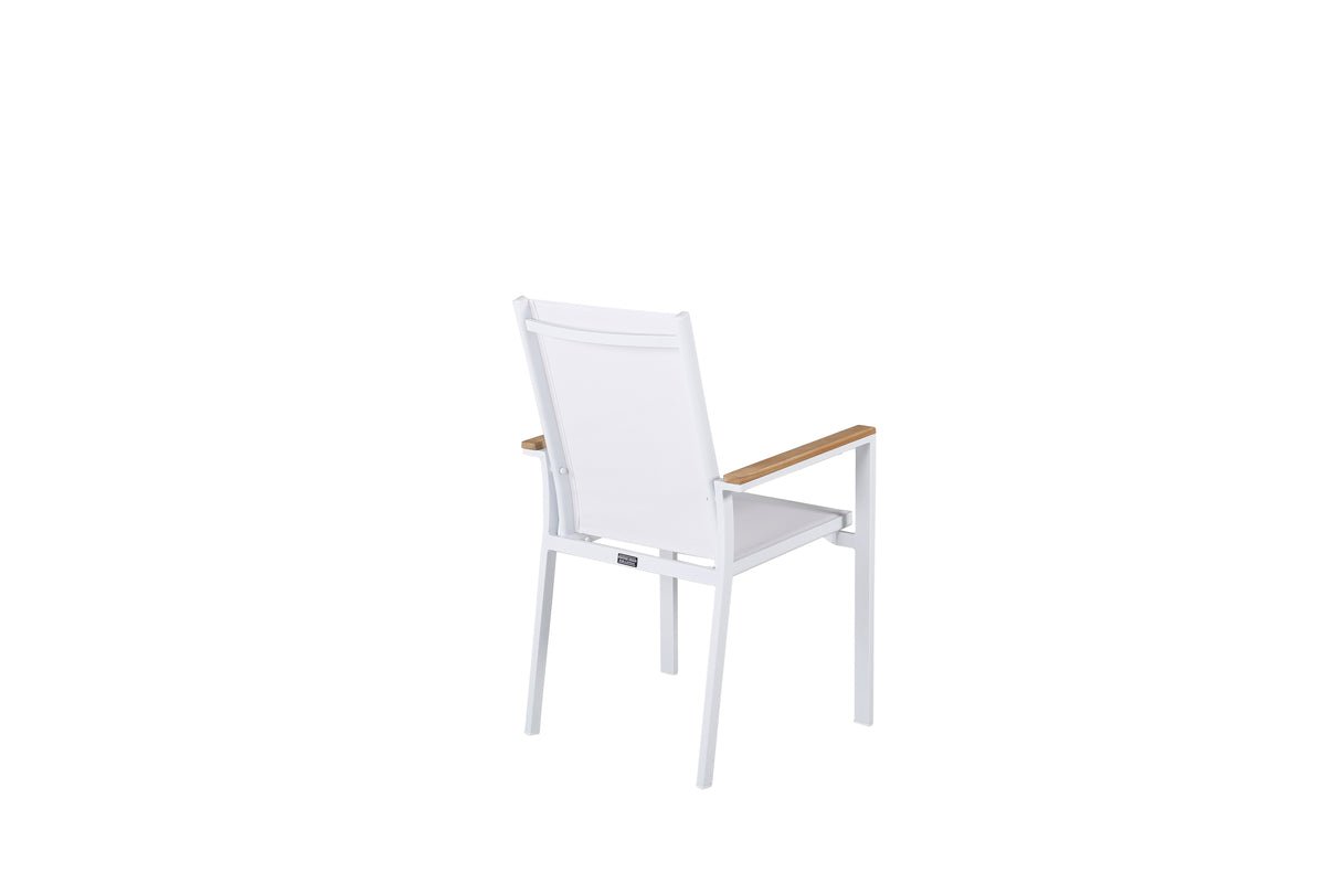 2er Set Gartenstuhl Lua - aus weißem Aluminium, mit Sitzfläche aus Textilene und Teakholz-Details