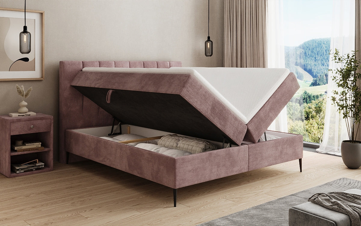 Boxspringbett Lucca in Cord mit Stauraum und Füßen