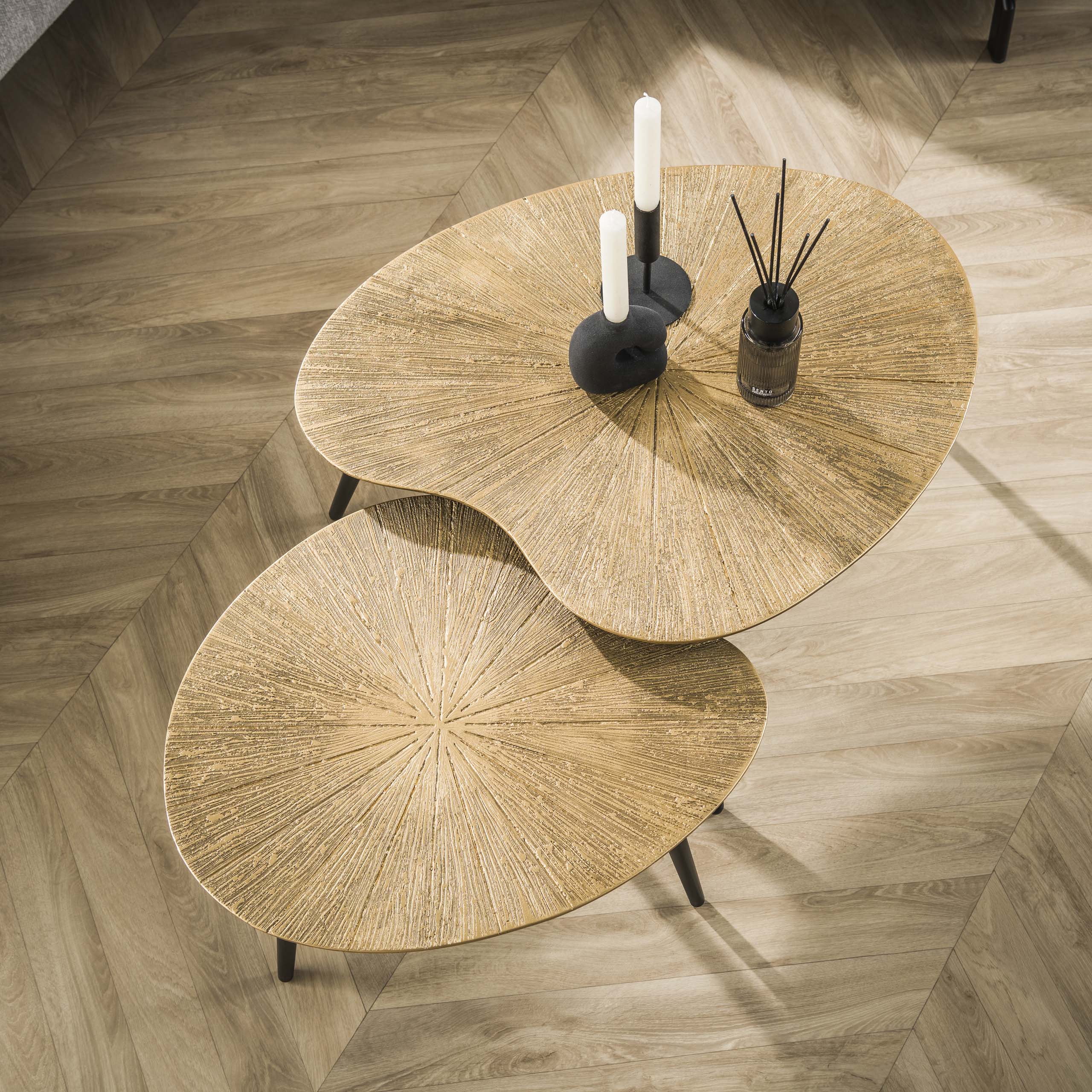 Couchtisch Tavino - 2er Set in Nierenform in der Farbe Antikbronze