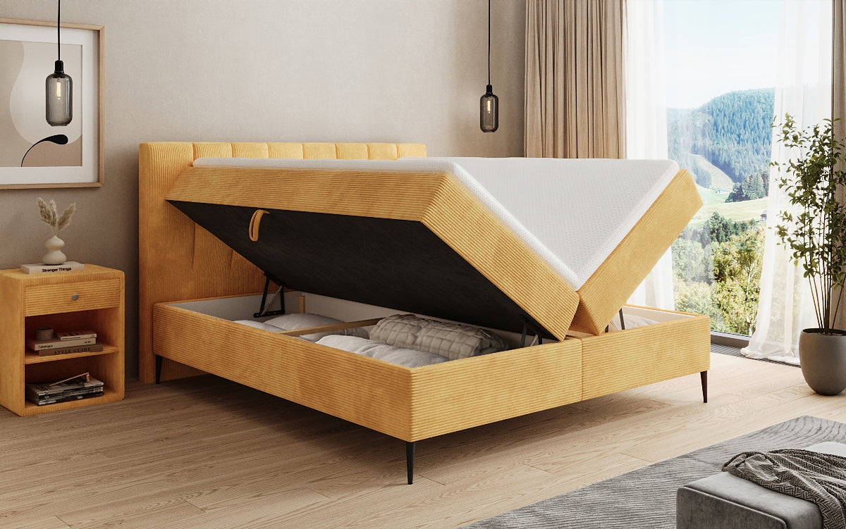 Boxspringbett Lucca in Cord mit Stauraum und Füßen