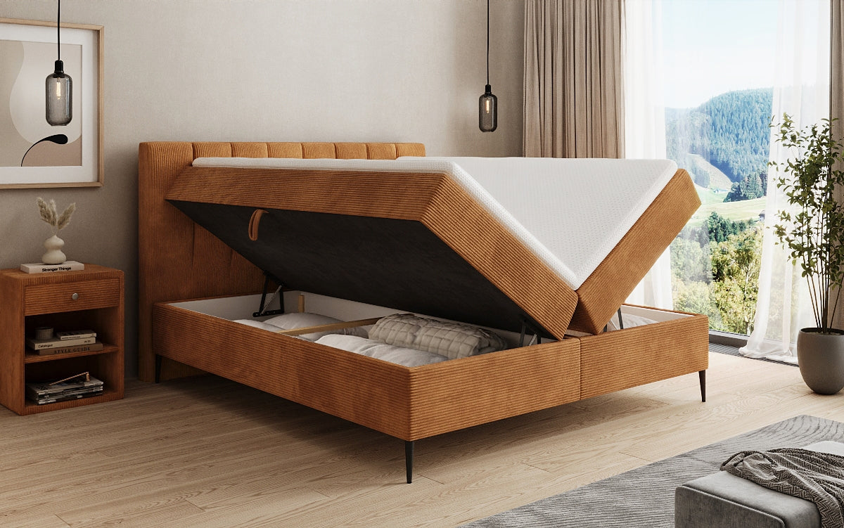 Boxspringbett Lucca in Cord mit Stauraum und Füßen