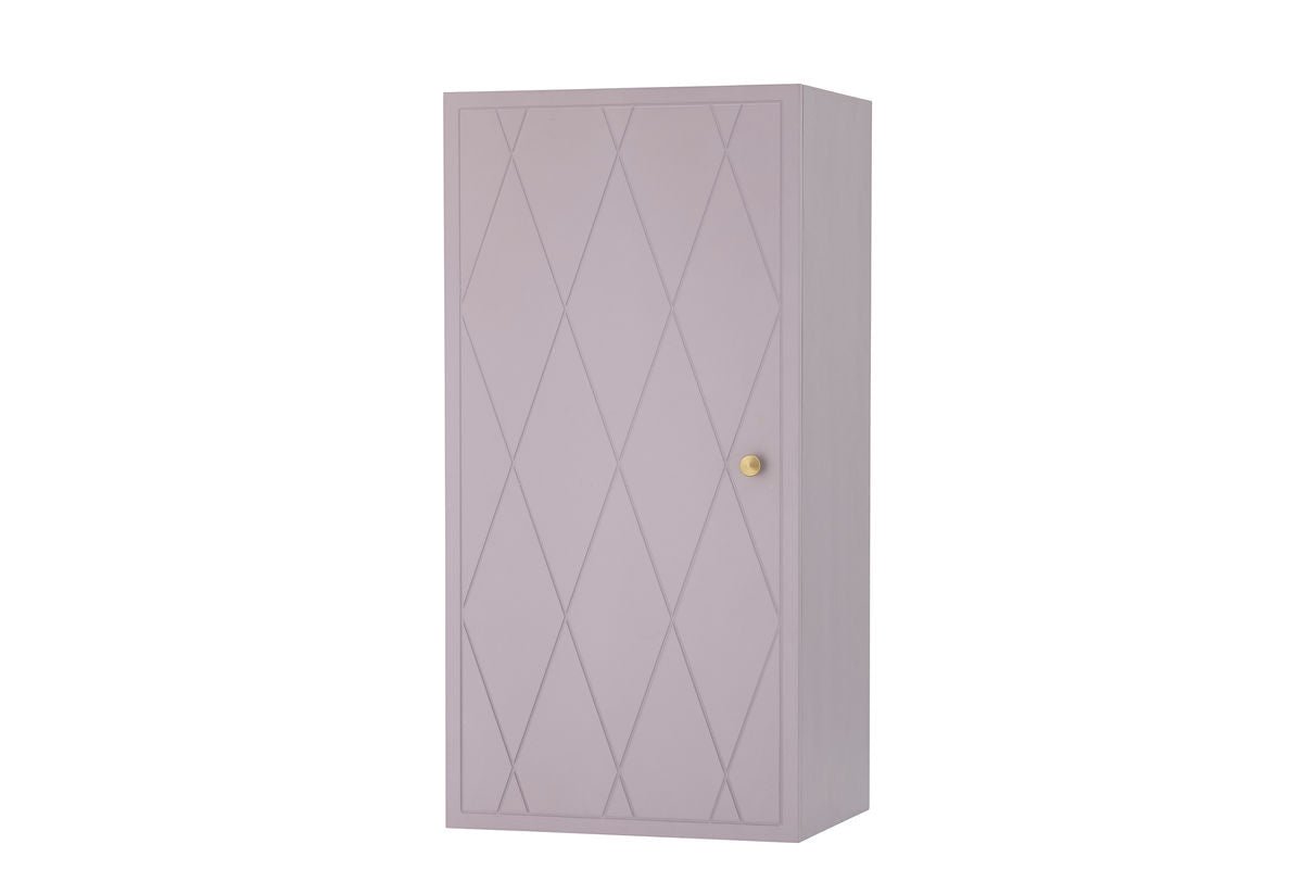 Wandschrank Lana – Violettes Holz-Kabinett mit Messinggriff & Musterfront