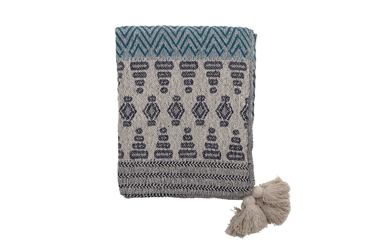 Überwurfdecke Lani – Blau, aus recycelter Baumwolle