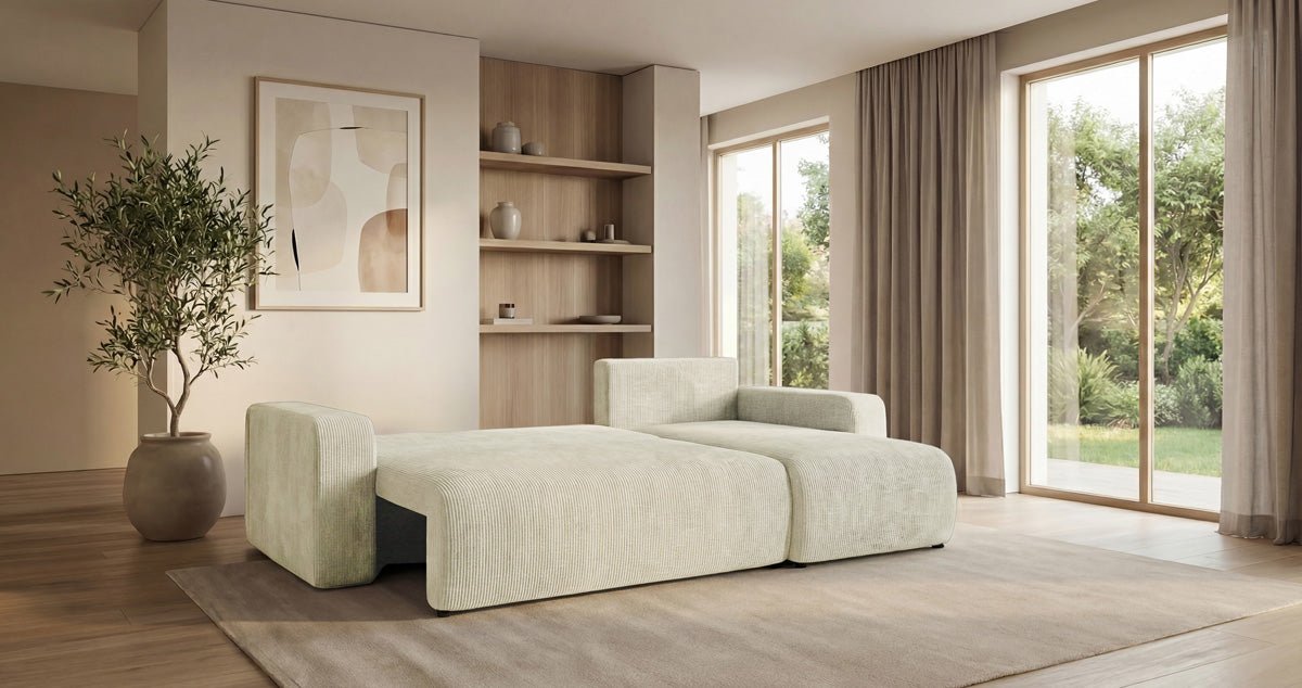 Designer Sofa Calva mit Schlaf- und Klappfunktion in Cord