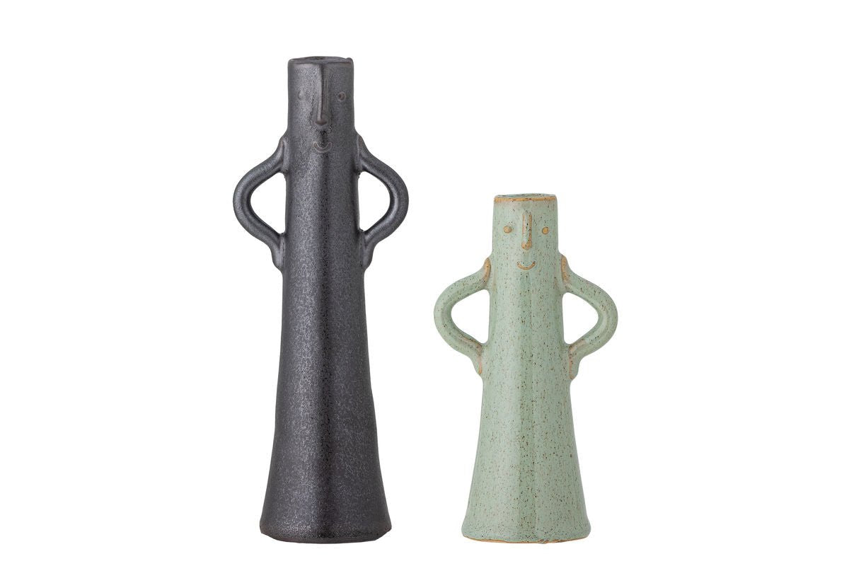 2er Set Vase Kima - Grün, aus Steingut