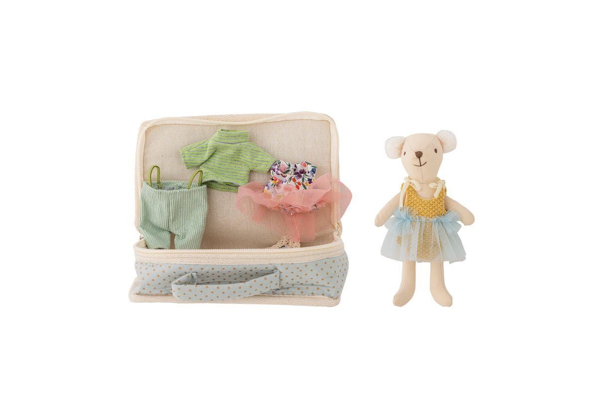 Stoffpuppe „Mia“ mit Koffer – Buntes Spielset aus Polyester