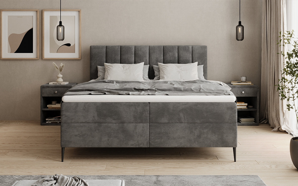 Boxspringbett Lucca in Cord mit Stauraum und Füßen