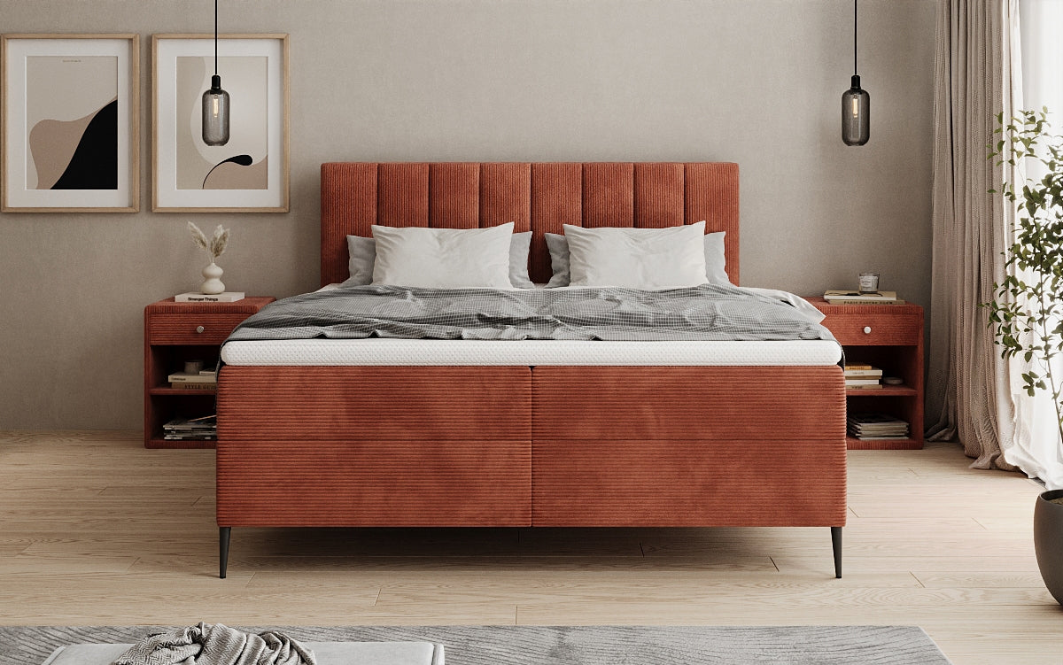Boxspringbett Lucca in Cord mit Stauraum und Füßen