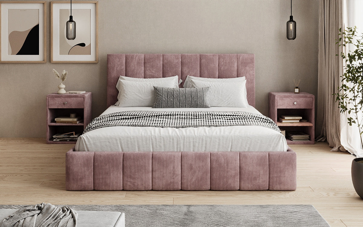 Designer Polsterbett Mila in Cord mit Stauraum