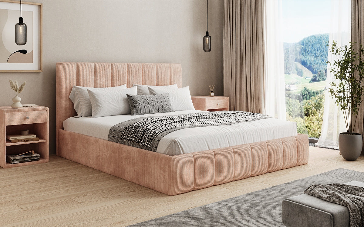 Designer Polsterbett Mila in Cord mit Stauraum