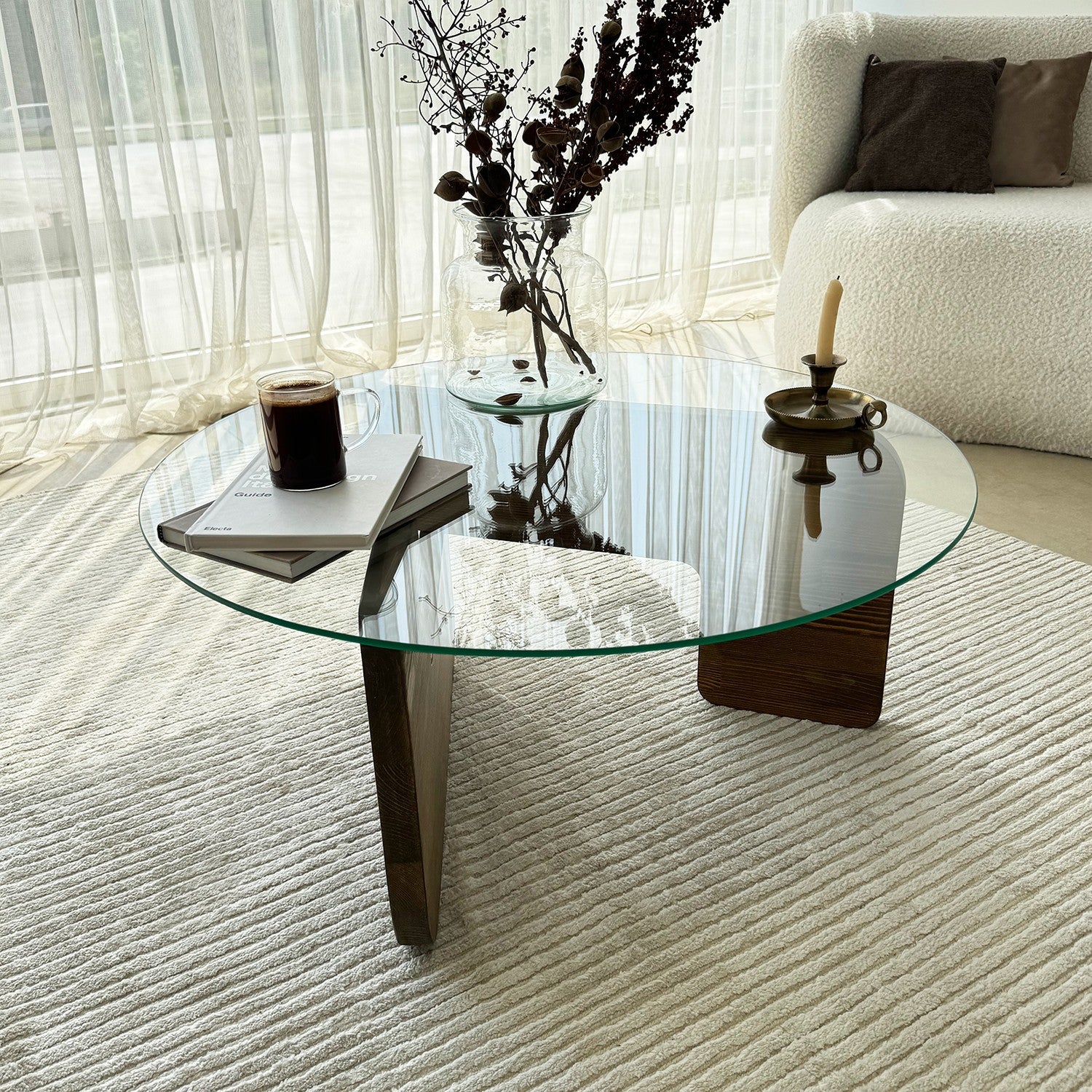 Couchtisch Palvero - mit runder Glasplatte und Kiefernholz