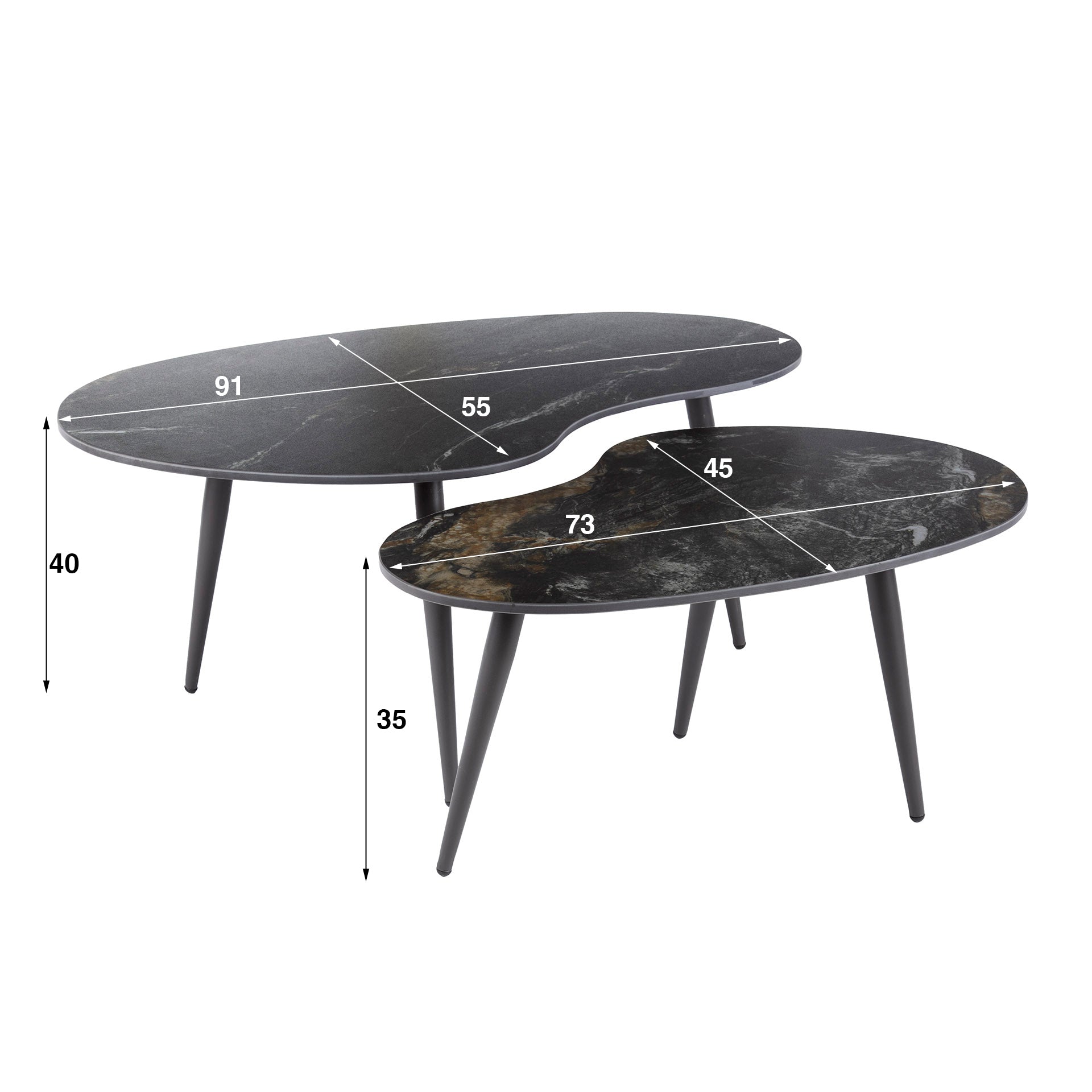 Couchtisch Elista - 2er Set mit Keramikplatte in Steinoptik