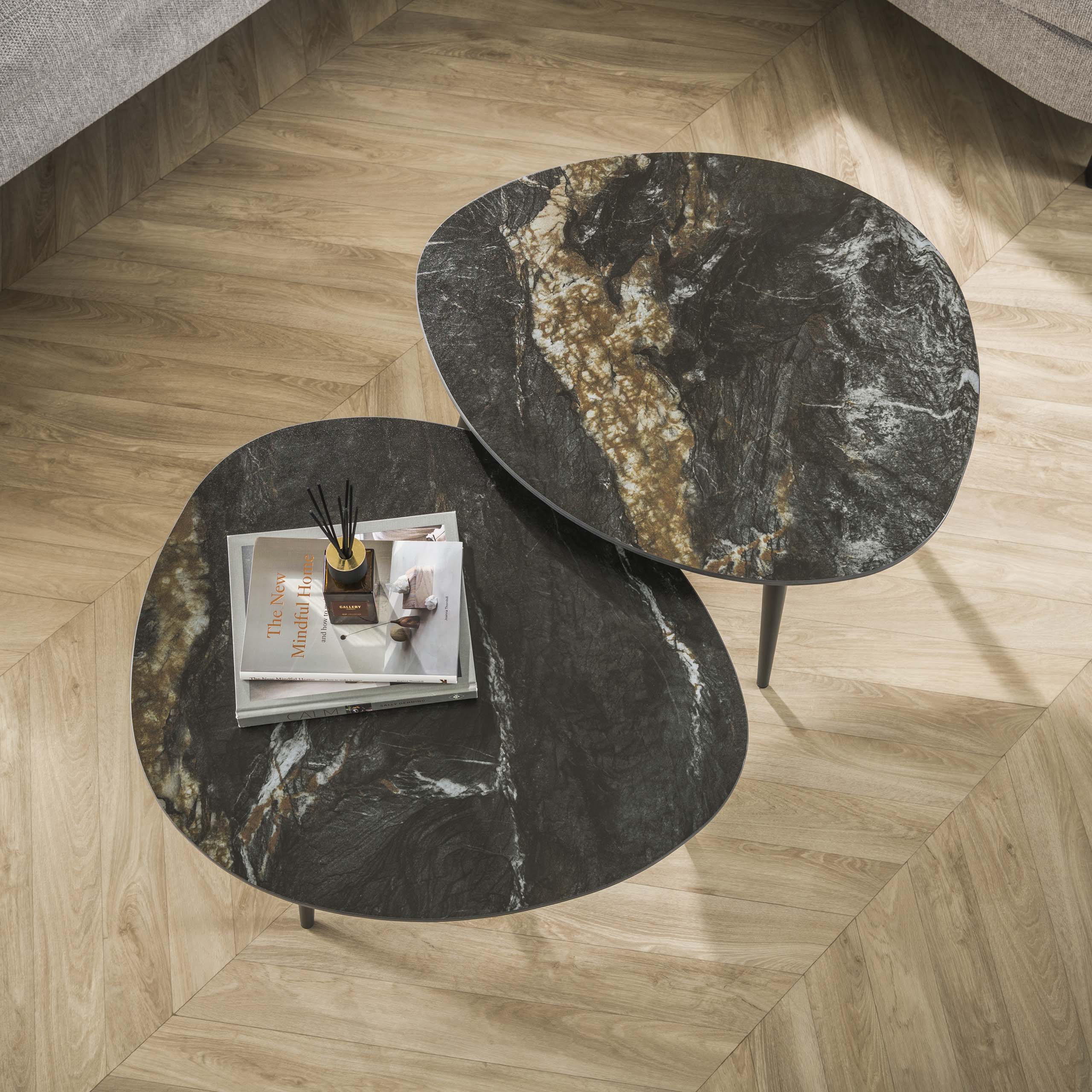 Couchtisch Marvella - 2er Set mit Keramikplatte in Steinoptik
