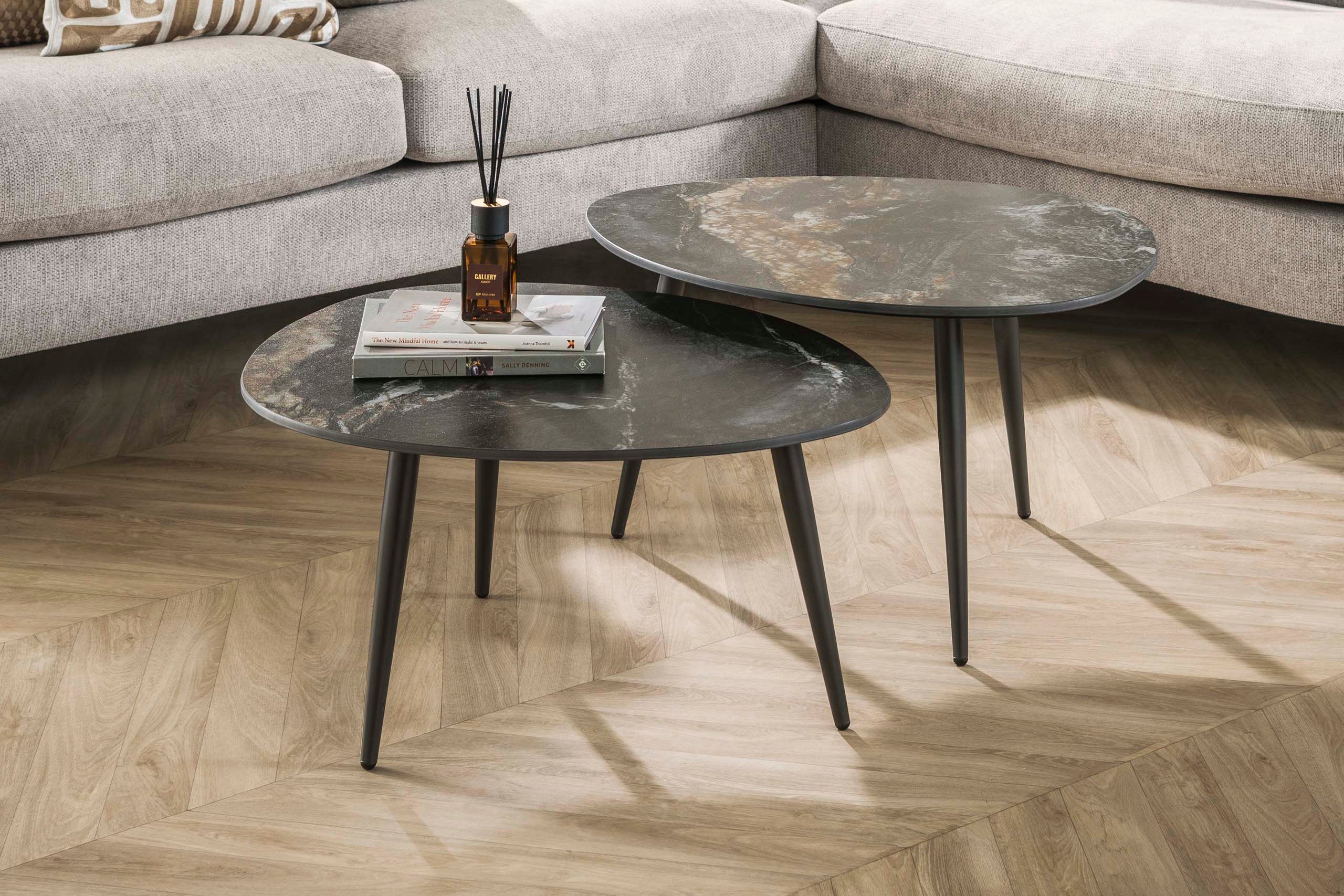 Couchtisch Marvella - 2er Set mit Keramikplatte in Steinoptik