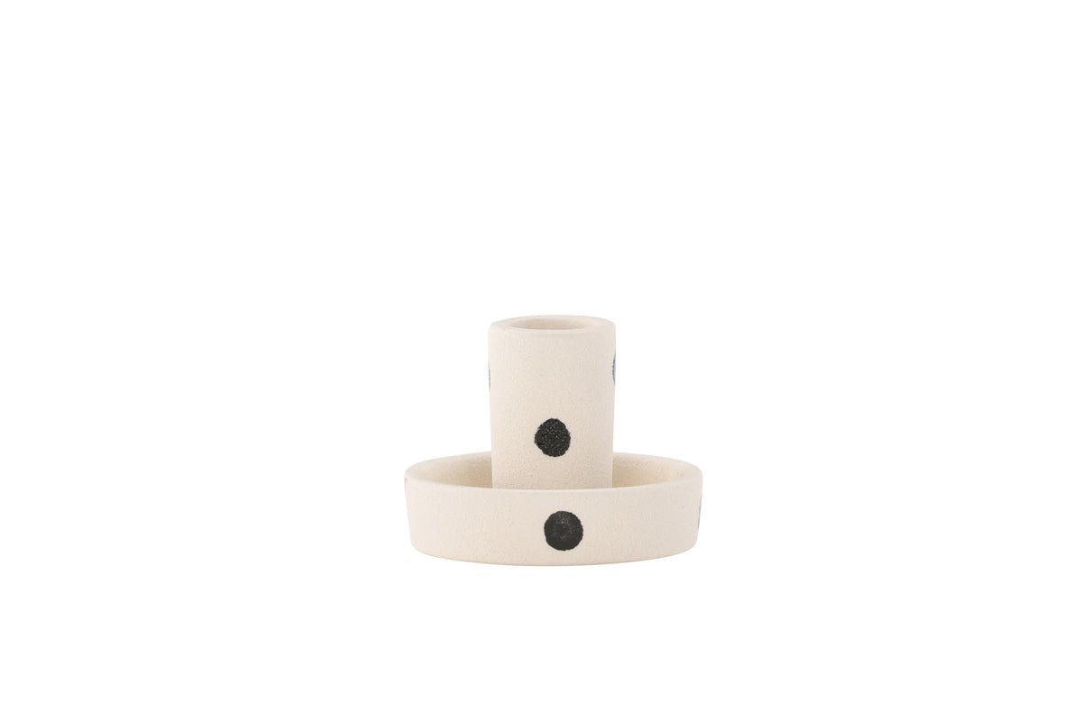 Kerzenhalter Lubica - Ø11 cm in Weiß mit schwarzen Punkten