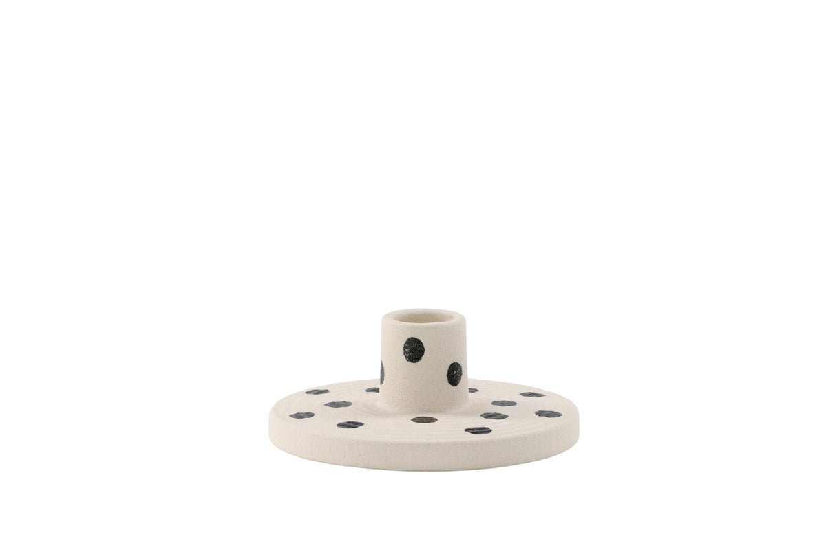 Kerzenhalter Spotty - Ø12 cm aus Steinzeug in Weiß/Schwarz