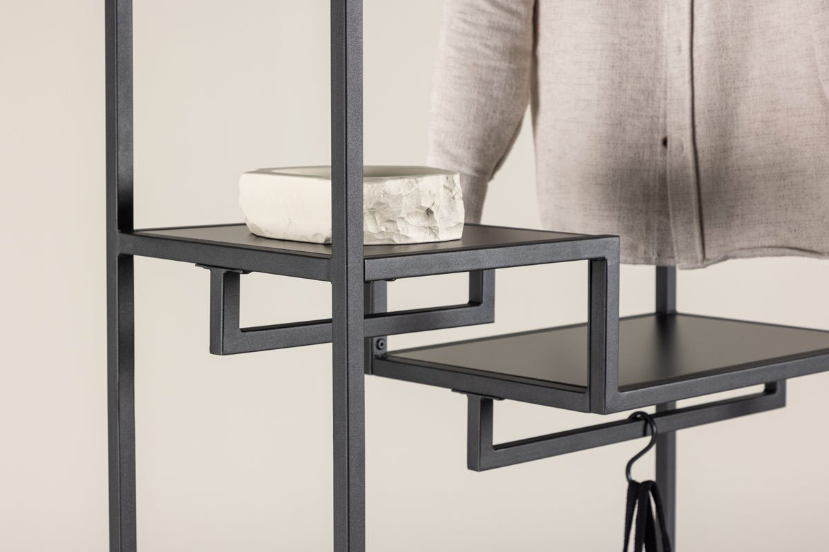 Garderobe Lerano – Offenes Kleiderregal in Schwarz mit Ablagen