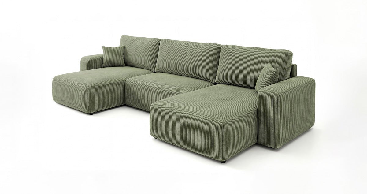 Designer Sofa Noma U mit Schlaffunktion und Stauraum in Cord