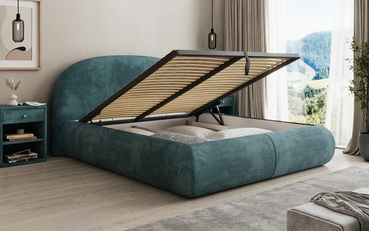 Designer Polsterbett Loop in Cord mit Stauraum