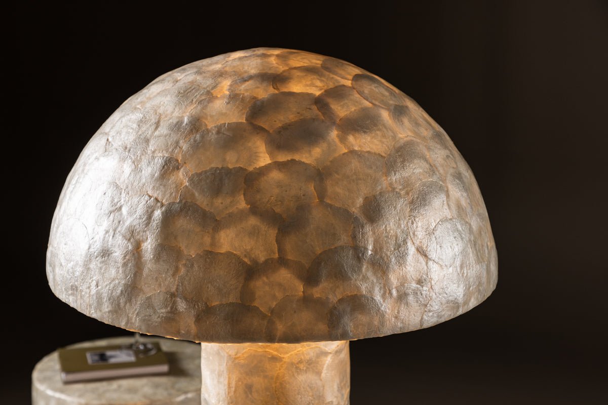 Stehlampe „Ardea“ – Capiz-Design in Hellgrau (Höhe 120 cm)