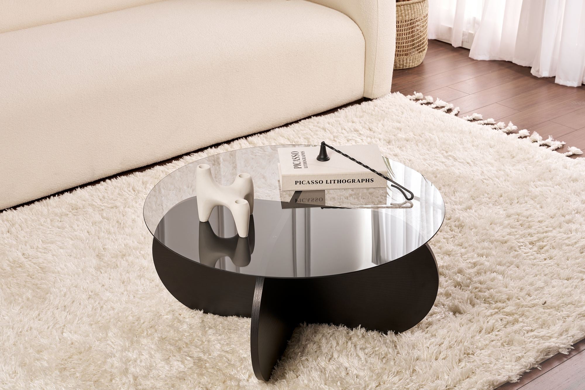 Couchtisch Rovida - mit runder Glasplatte in 2 Varianten