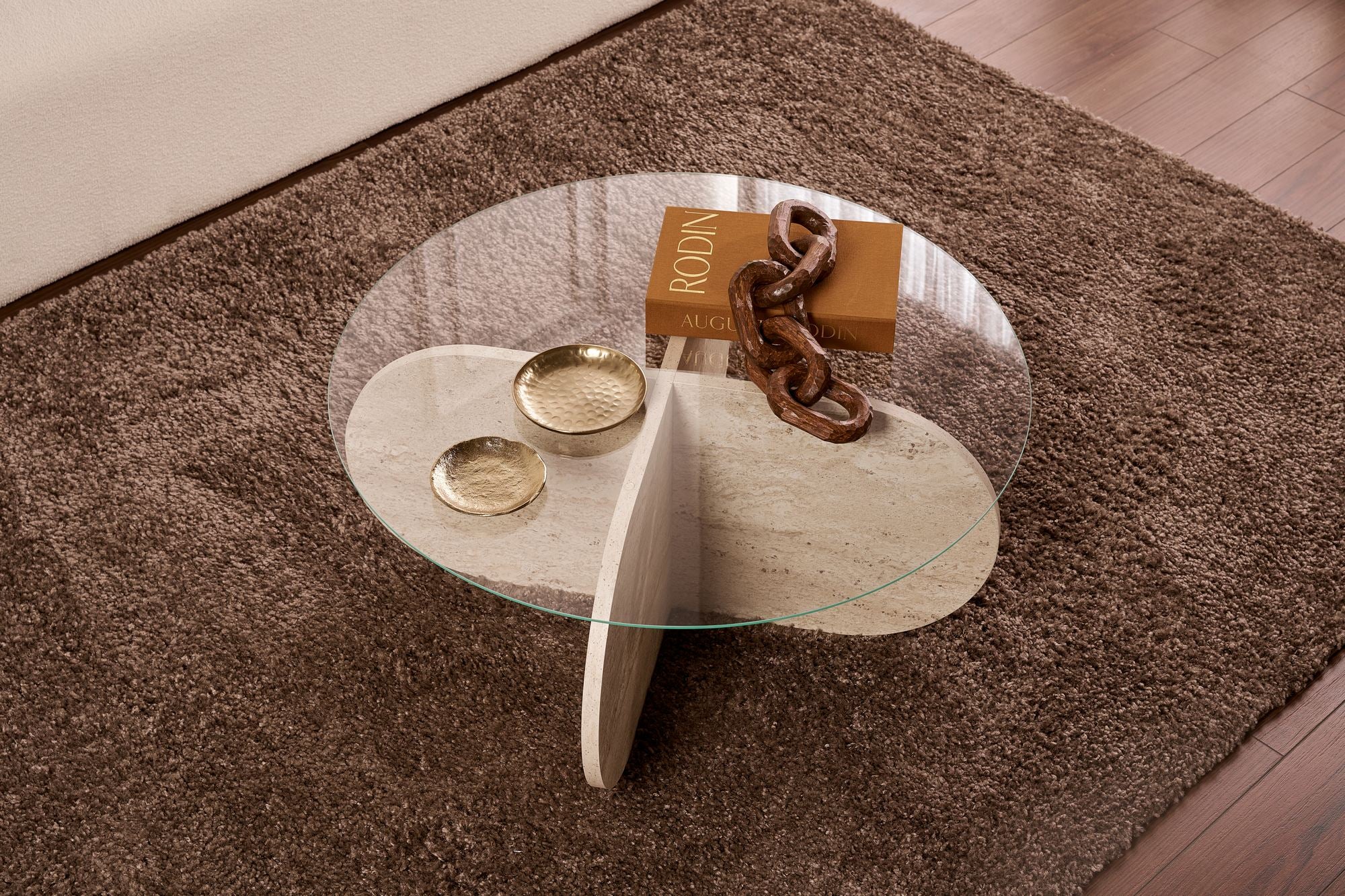 Couchtisch Rovida - mit runder Glasplatte in 2 Varianten