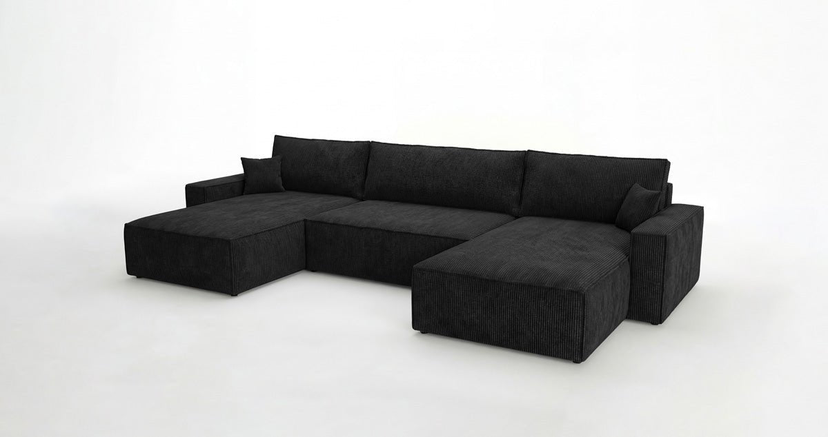 Designer Sofa Vienna U mit Schlaffunktion und Stauraum in Cord