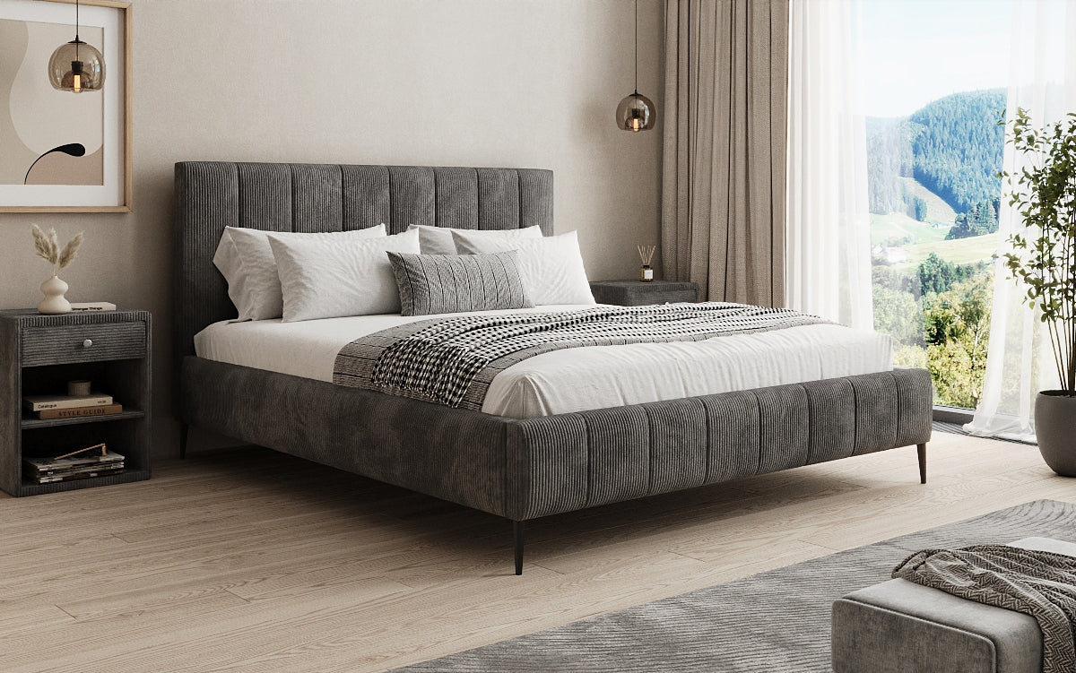 Designer Polsterbett Astrid in Cord mit Stauraum