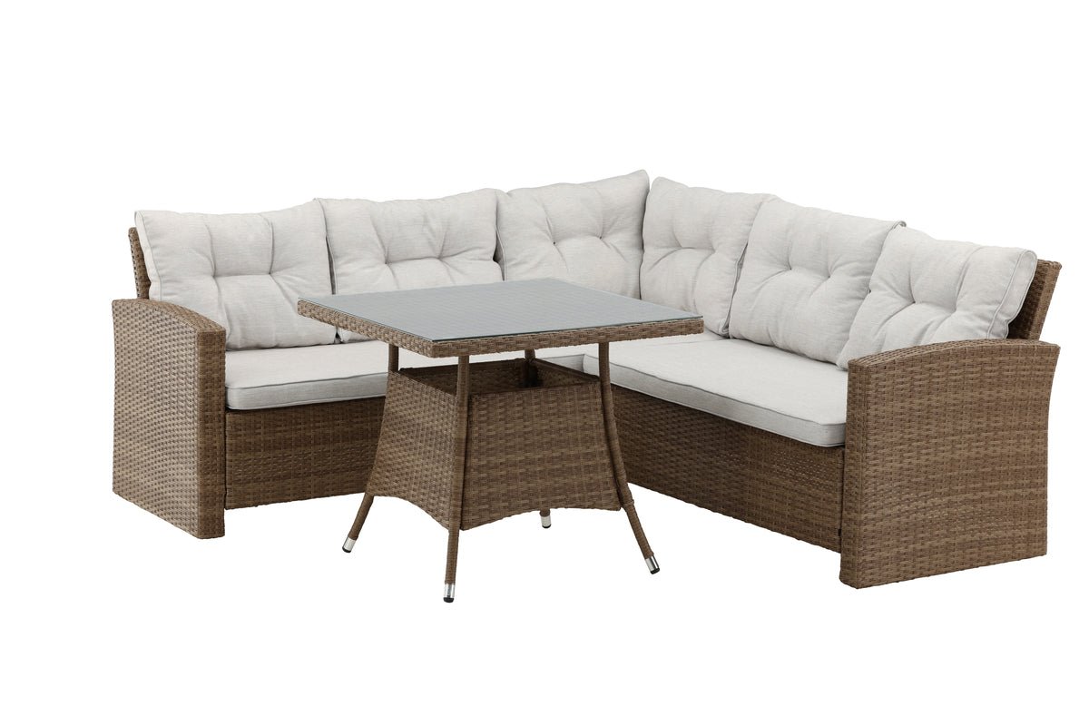 Garten Loungeset Olivia – mit Ecksofa & Glas-Couchtisch in zwei Farben