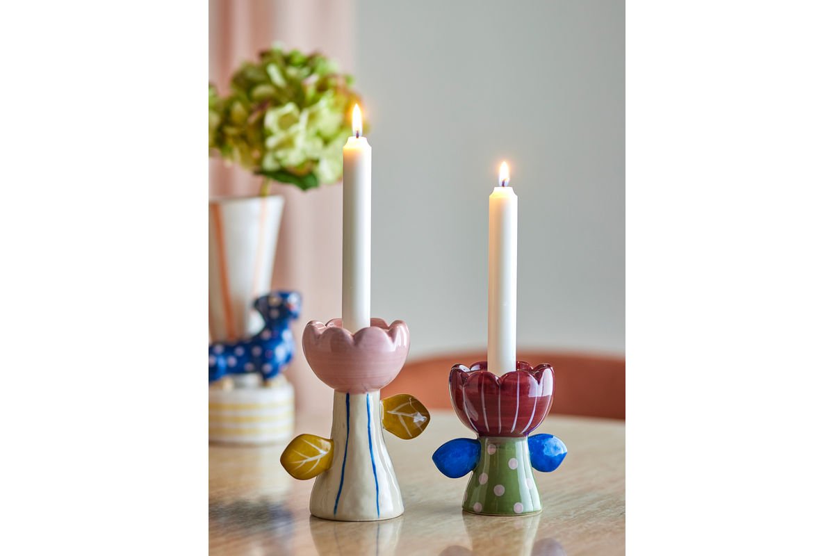 Kerzenhalter-Set „Floria“ – Buntes Steingut (2-teilig)
