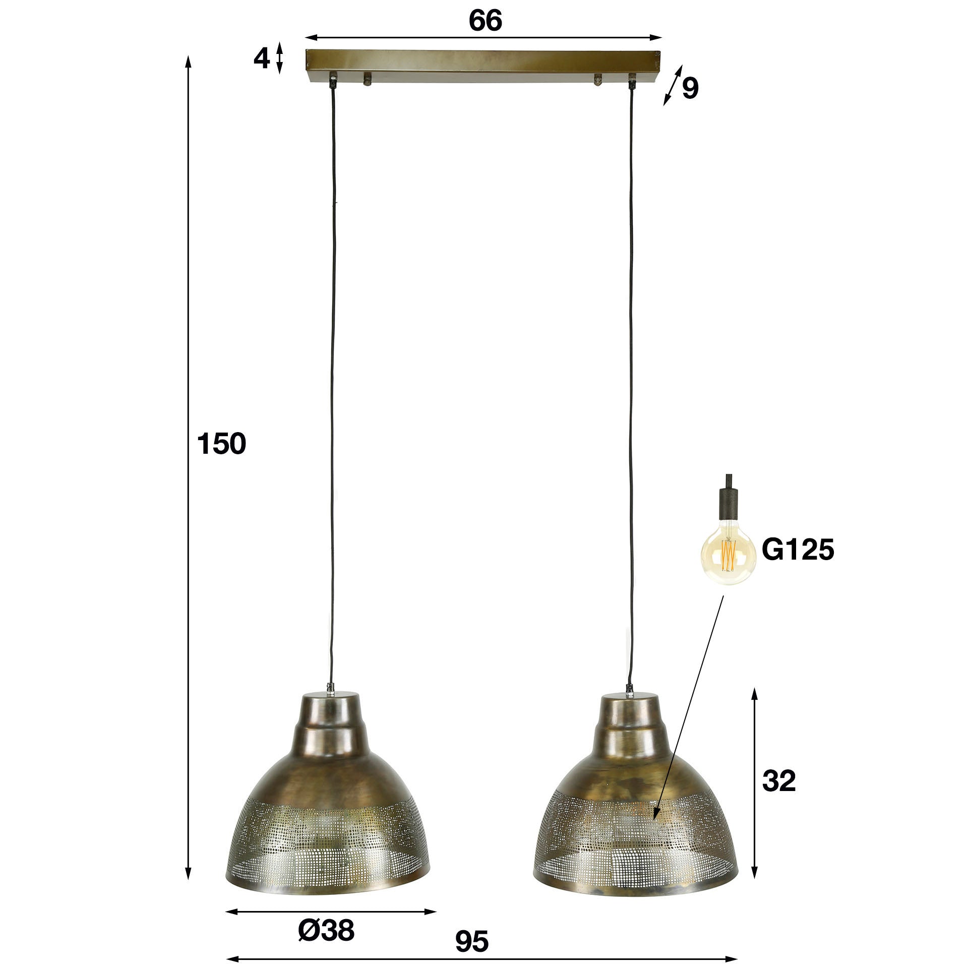Pendelleuchte "Armonis“ – Mit 2 handperforierten Lampenschirmen aus Metall in Antikbronze